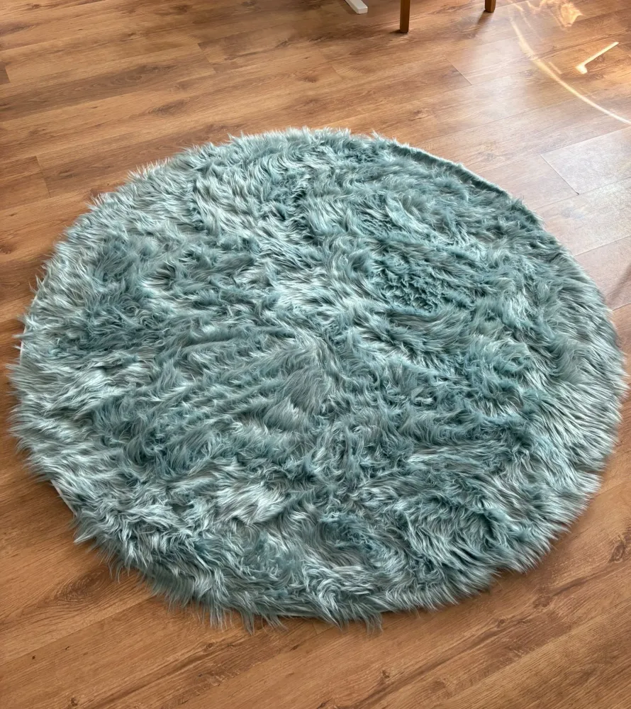 Covor de blană »Valeria« rotund foarte moale si pufos, bleu 140 cm
