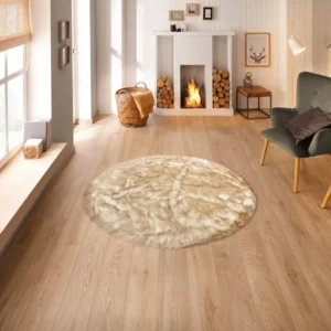 Covor de blana artificiala rotundă Sammo, alb-taupe, 140 cm