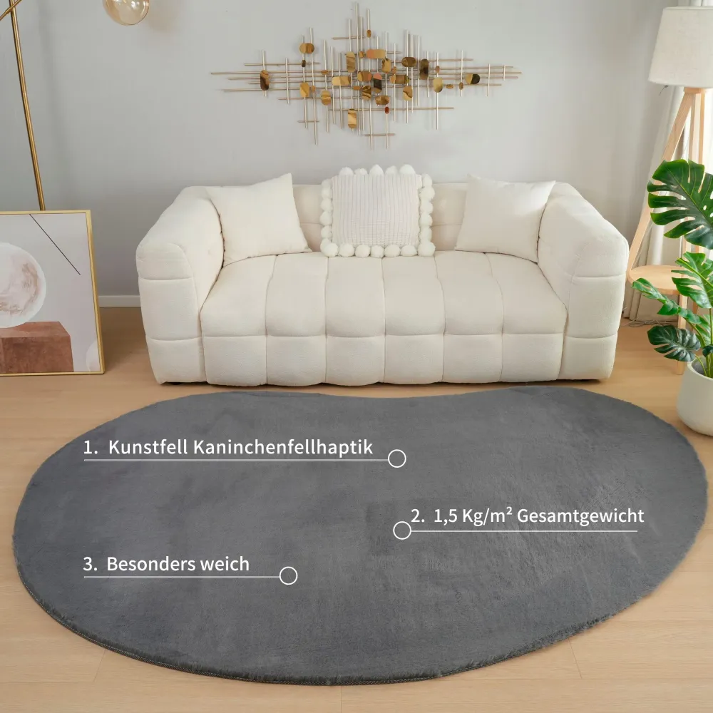 Covor de blana eco Rabbit 2 Bean gri foarte pufos 160x240 cm