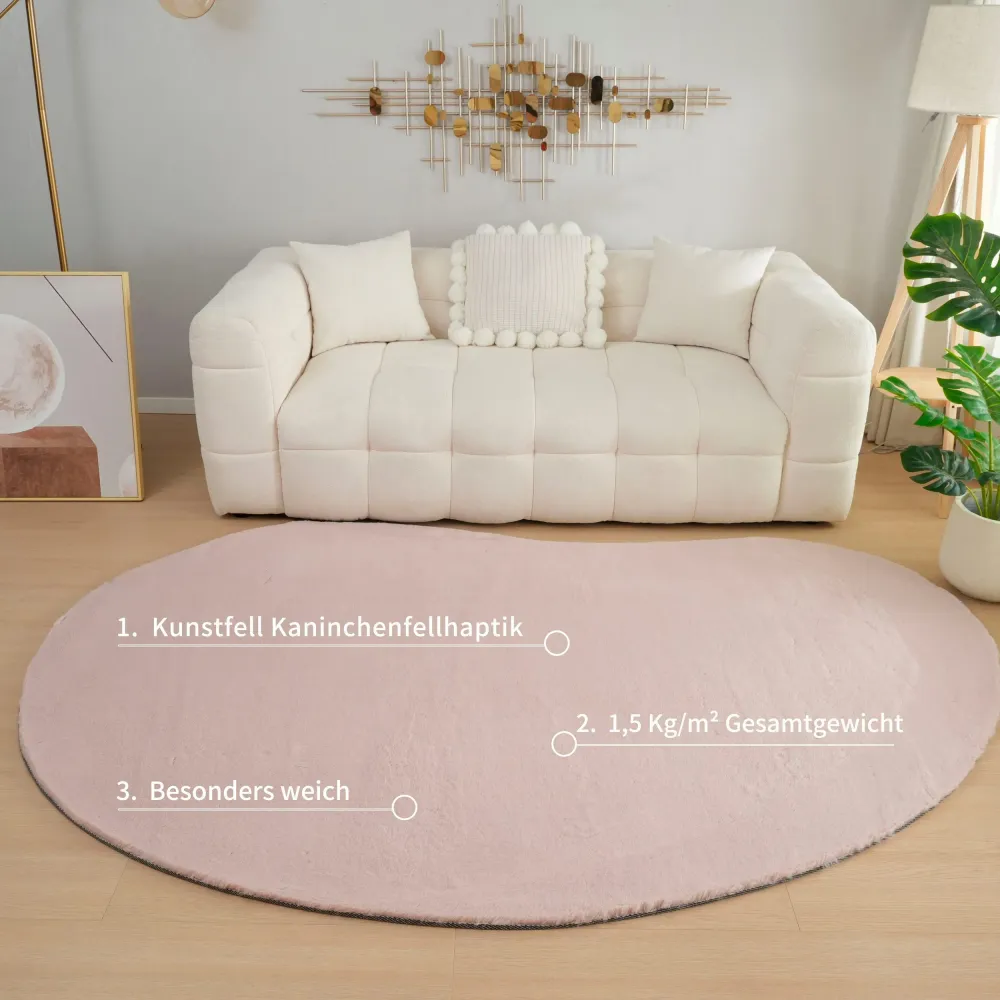 Covor de blana eco Rabbit 2 Bean roz foarte pufos 200x300 cm