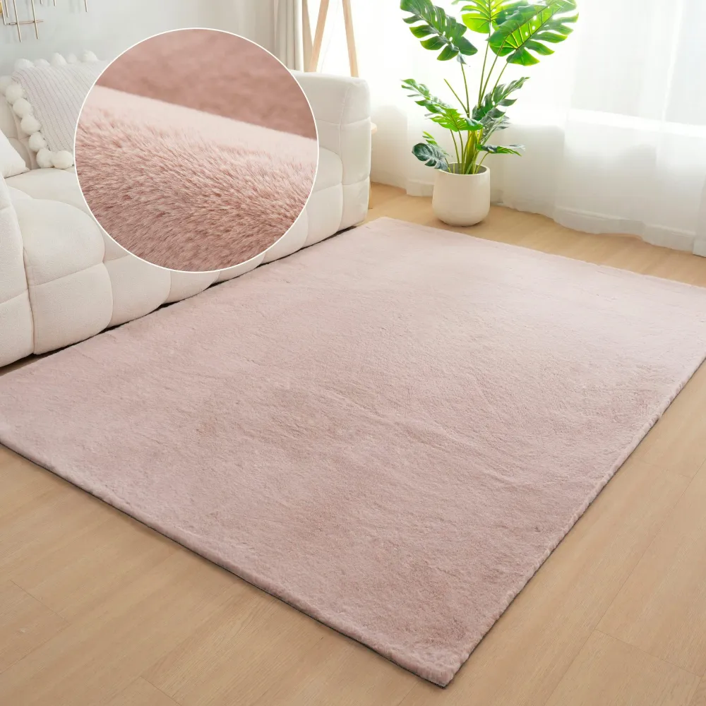 Covor de blana eco Rabbit 2 roz foarte pufos 40x60 cm