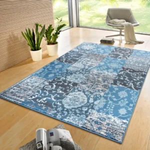 Covor Bloques cu fir scurt, design modern albastru 160x230 cm
