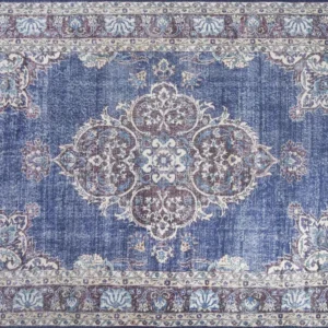 Covor BLUES CHENILLE, 75x150 cm, forma dreptunghiulara, poliester, albastru inchis/alb, AL 249