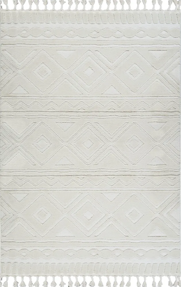 Covor Bonvo crem cu design scandinav 3D si franjuri 120x180 cm