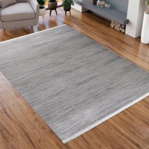Covor Bricon cu fire scurte si franjuri, model modern gri 160x230 cm