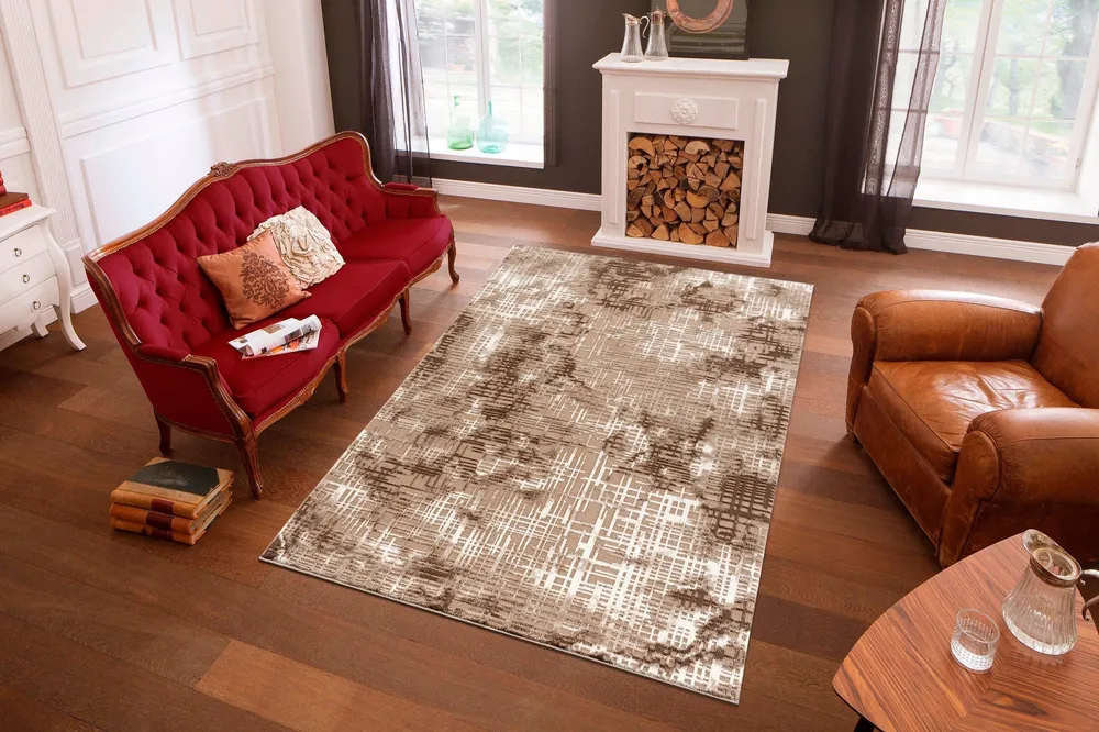 Covor Cansu cu model 3D aspect vintage maro, 60x90 cm
