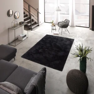 Covor Desner negru foarte moale si pufos cu fir lung 200x200 cm