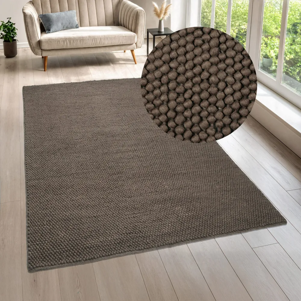 Covor din lână Ainhoa model cu noduri maro inchis 60x90 cm