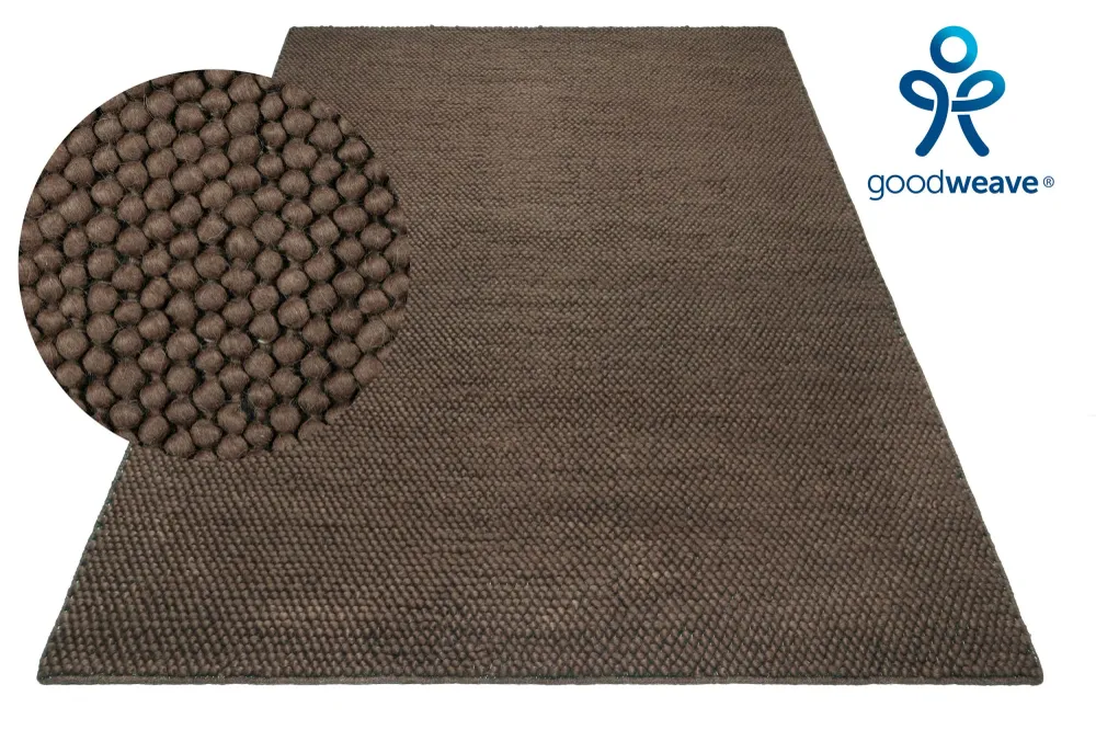 Covor din lână Ainhoa model cu noduri maro inchis 60x90 cm