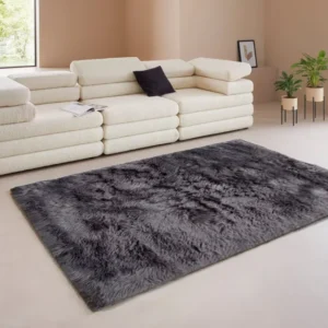 Covor din blana sintetica Lenja, foarte moale si pufos, gri 90x150 cm