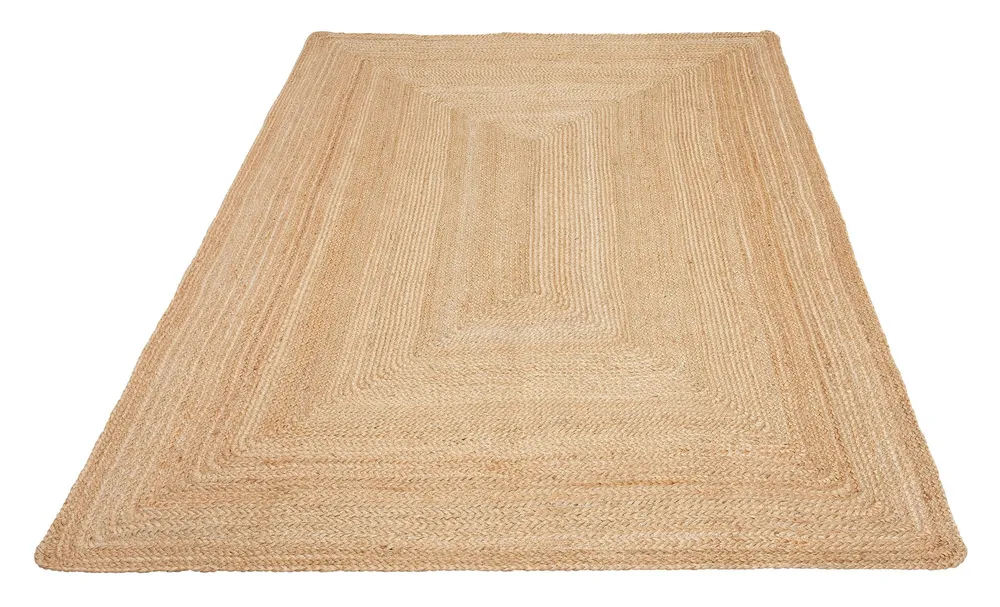 Covor din iută lucrat manual stil Boho, reversibil, Naturala 200x200 cm