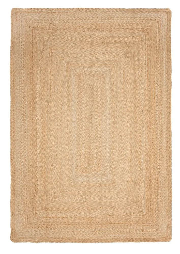Covor din iută lucrat manual stil Boho, reversibil, Naturala 200x200 cm