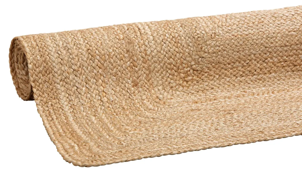 Covor din iută lucrat manual stil Boho, reversibil, Naturala 200x200 cm
