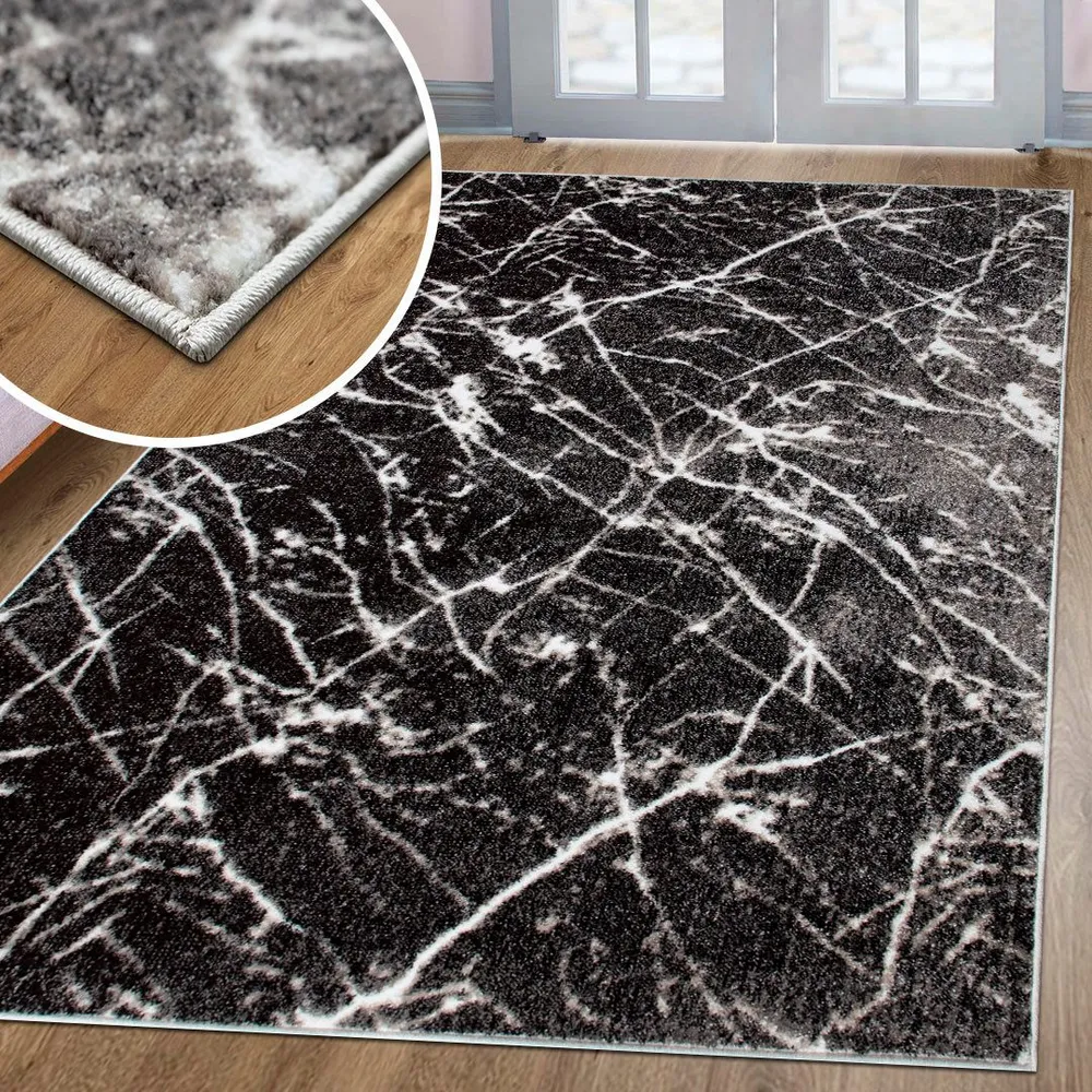 Covor elegant Tjara cu model de marmura negru 60x90 cm