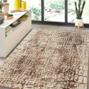 Covor Elis cu model modern, fire scurte maro-bej 80x150 cm