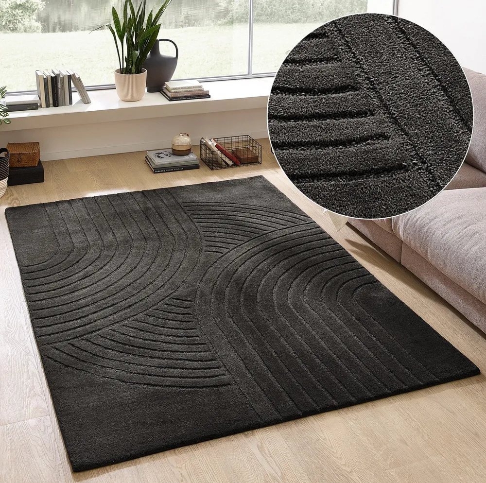 Covor Gabbo Design din lână țesut manual gri inchis 40x60 cm