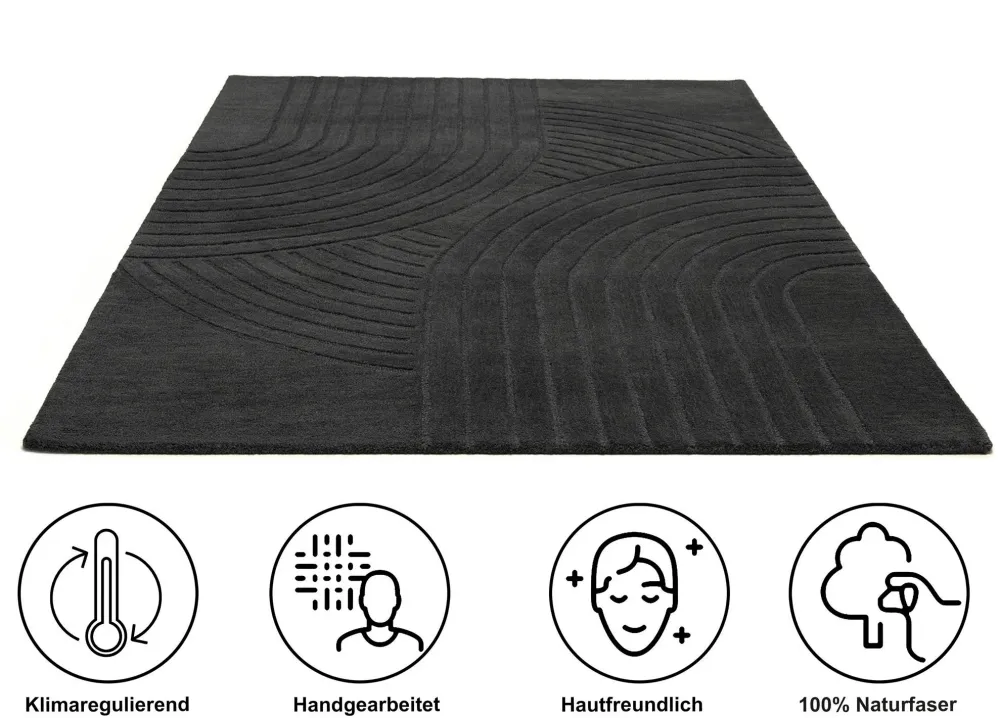 Covor Gabbo Design din lână țesut manual gri inchis 40x60 cm