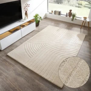 Covor Gabbo Design din lână țesut manual crem 200x290 cm