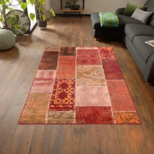 Covor Garry cu fire scurte, model petece culoare terra, 190x280 cm