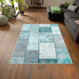 Covor Garry cu model patchwork albastru 80x150 cm