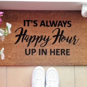 Covor intrare HAPPY HOUR, 40x70 cm, forma dreptunghiulara, fibra de cocos, maro/negru