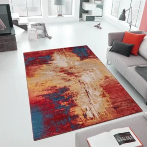 Covor Joah cu model abstract multicolor, fire scurte, 70x140 cm