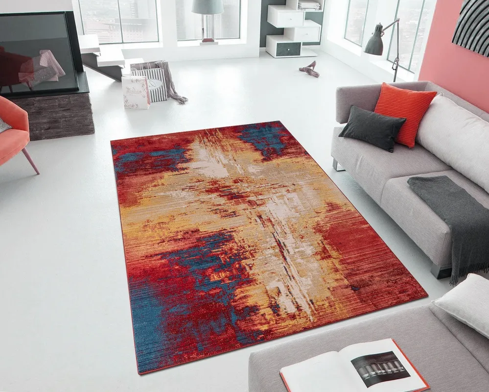 Covor Joah cu model abstract multicolor, fire scurte, 70x140 cm