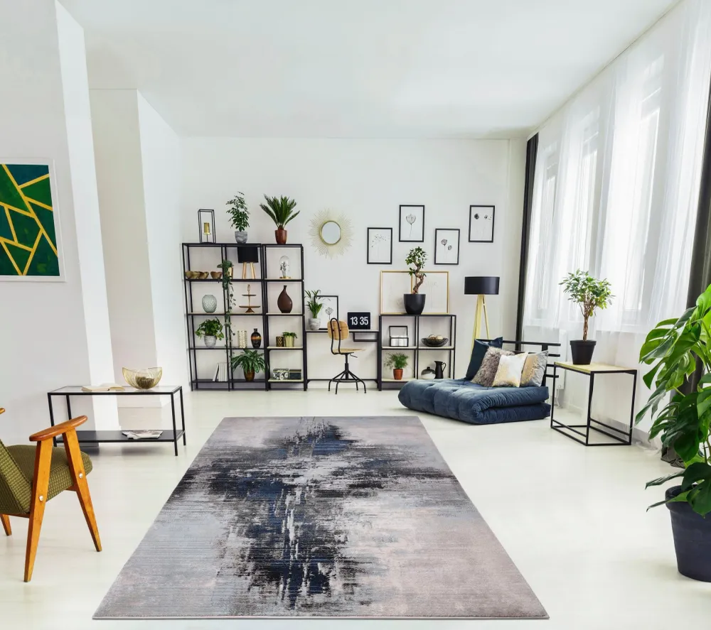 Covor Joah cu model abstract multicolor, fire scurte, 70x140 cm