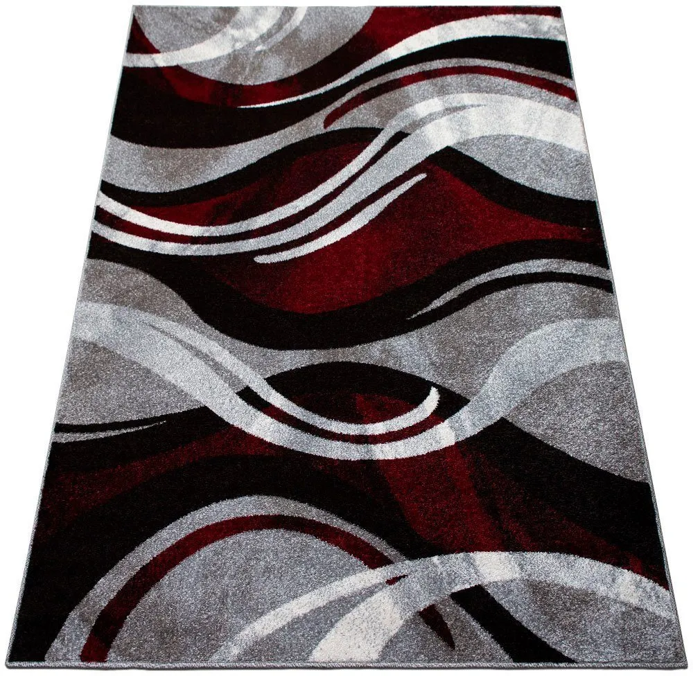 Covor Joas cu model geometric cu fire scurte gri-roșu 80x150 cm