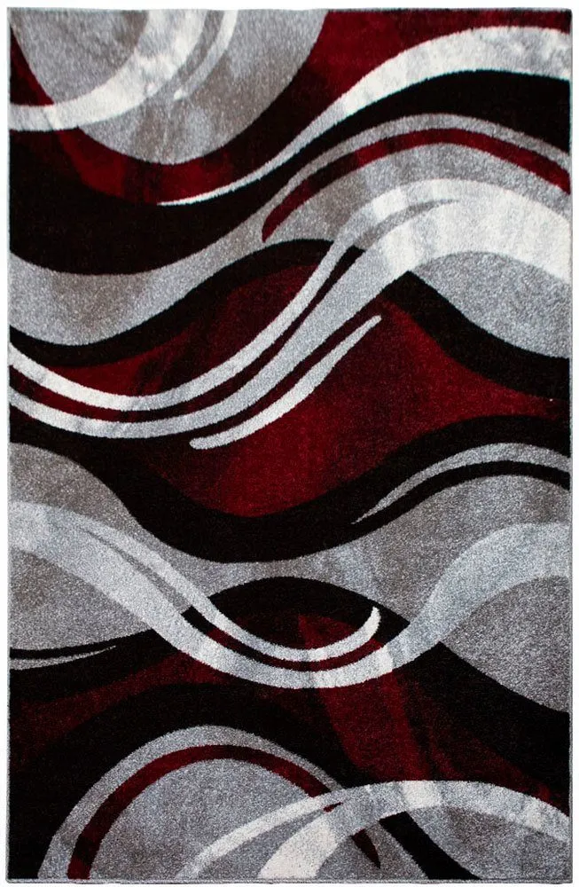 Covor Joas cu model geometric cu fire scurte gri-roșu 80x150 cm