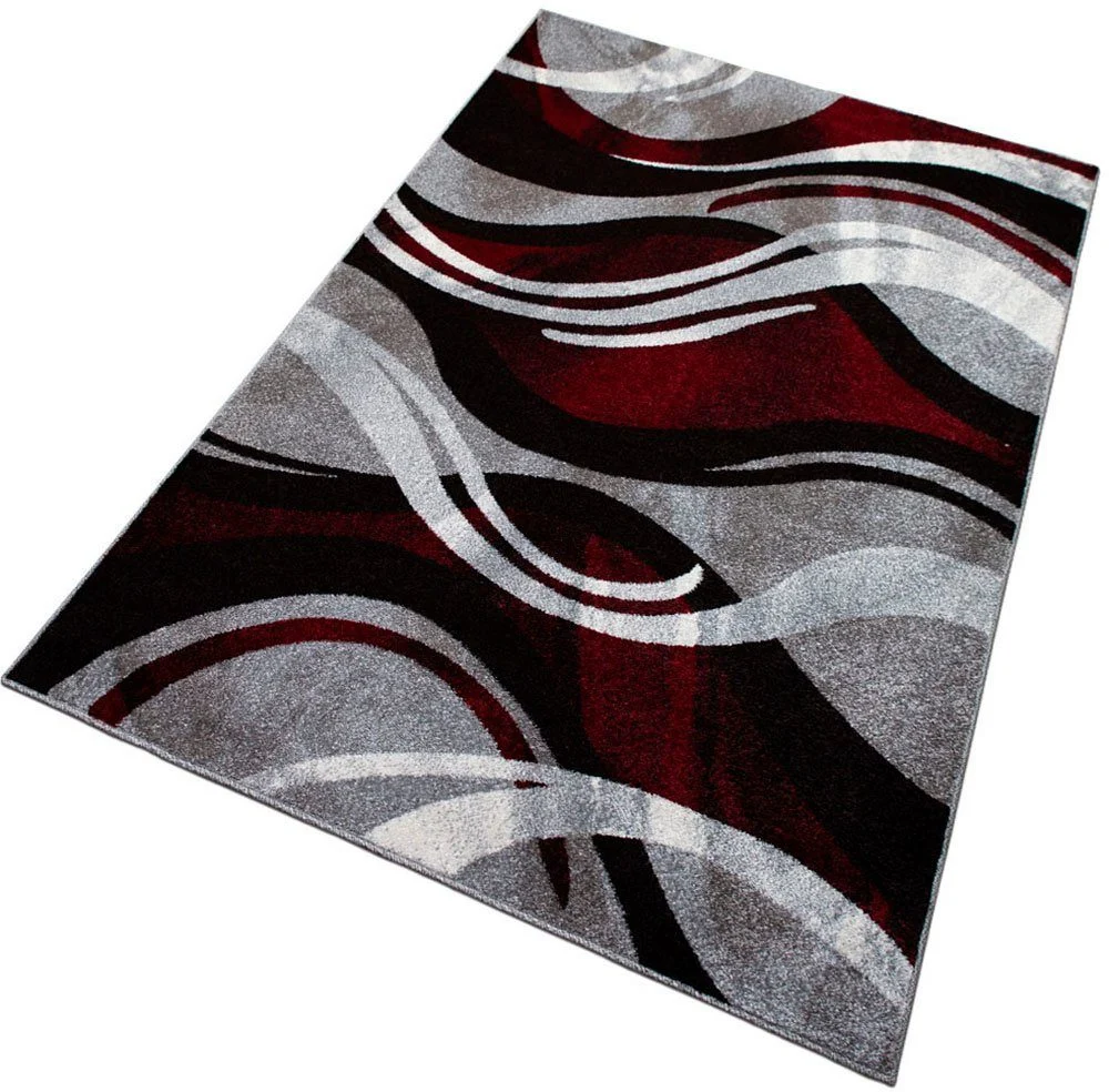 Covor Joas cu model geometric cu fire scurte gri-roșu 80x150 cm