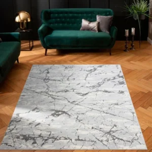 Covor Kalmus cu aspect de marmura si accente argintii 70x140 cm