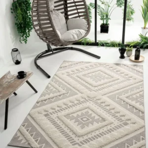 Covor Kayra cu model 3D în stil boho scandi crem, 160x230 cm