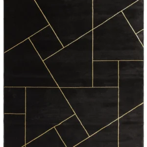 Covor Lerina cu model geometric, 3D negru cu auriu, 200x290 cm