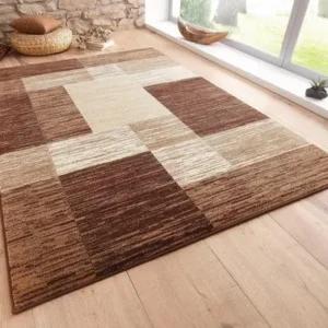Covor Melvin cu model geometric maro foarte moale 70x140 cm
