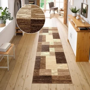 Covor Melvin cu model geometric maro foarte moale 90x250 cm