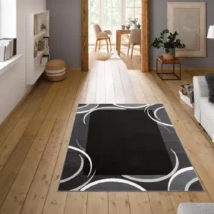 Covor Noah cu model geometric, fire scurte antracit 200x200 cm