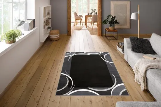 Covor Noah cu model geometric, fire scurte antracit 200x200 cm
