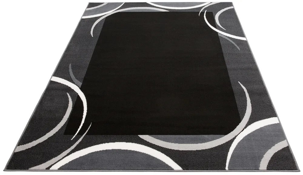 Covor Noah cu model geometric, fire scurte antracit 200x200 cm