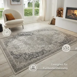 Covor Orken cu fire scurte gri, model oriental vintage 80x120 cm