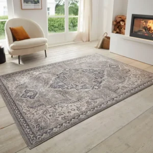 Covor Orken cu fire scurte gri, model oriental vintage 80x120 cm