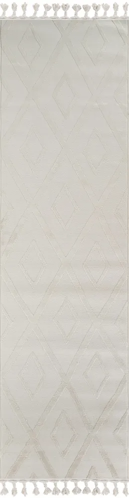 Covor Otilie cu model geometric 3d cu franjuri crem 80x300 cm