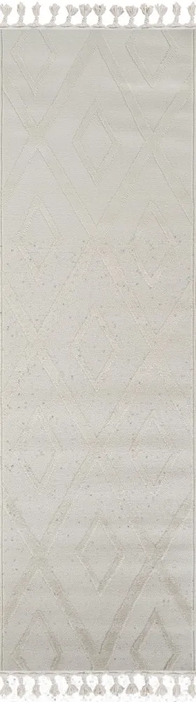 Covor Otilie cu model geometric 3d cu franjuri crem 80x300 cm