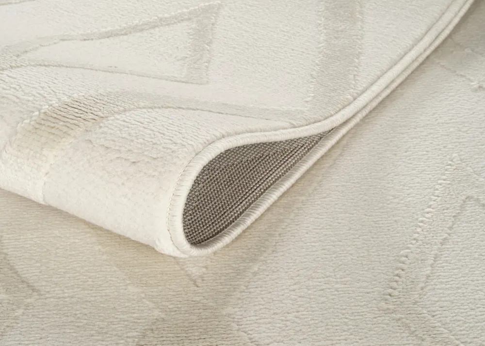 Covor Otilie cu model geometric 3d cu franjuri crem 80x300 cm