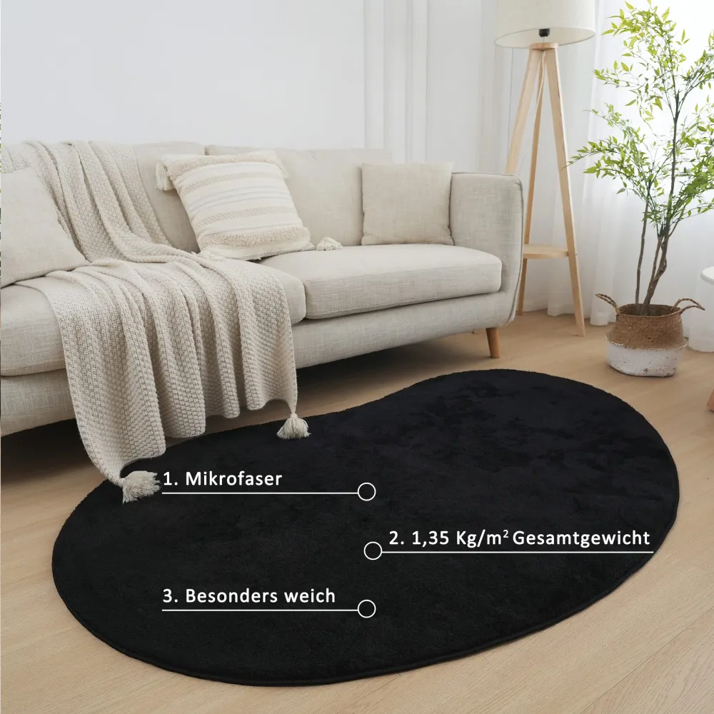 Covor pufos Cali Bean negru din microfibra 90x135 cm