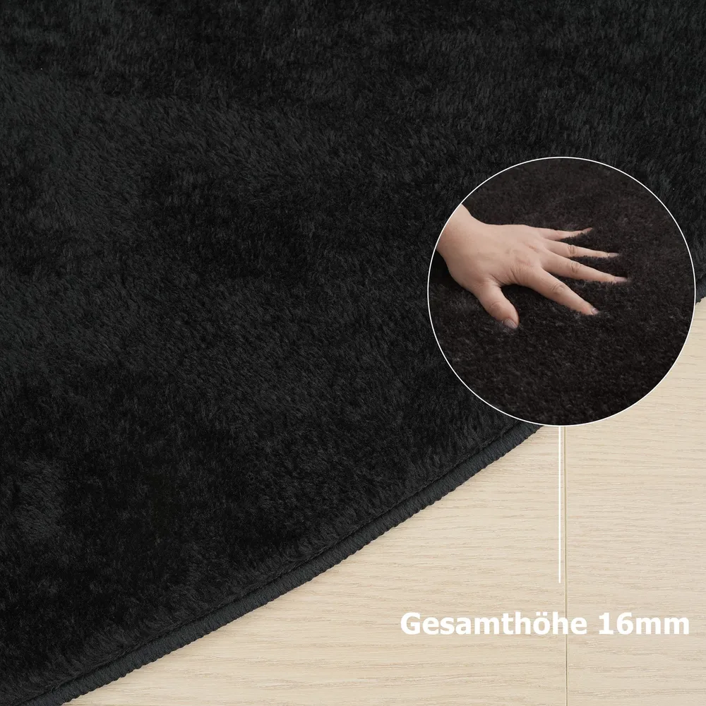 Covor pufos Cali Bean negru din microfibra 90x135 cm