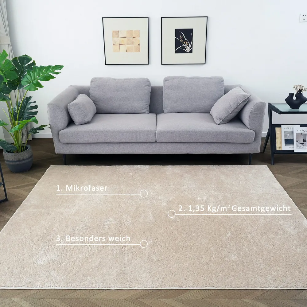 Covor pufos Cali crem din microfibra 180x280 cm
