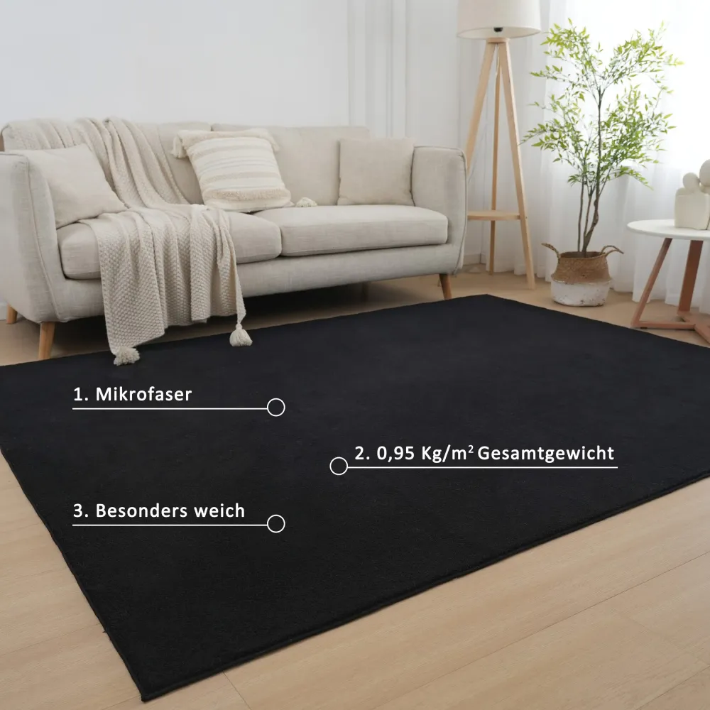 Covor pufos Cali Light negru din microfibra 120x180 cm