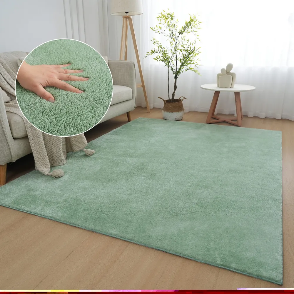 Covor pufos Cali verde din microfibra 40x60 cm