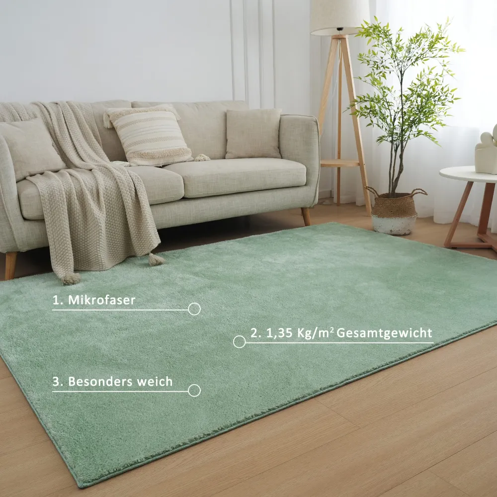 Covor pufos Cali verde din microfibra 40x60 cm
